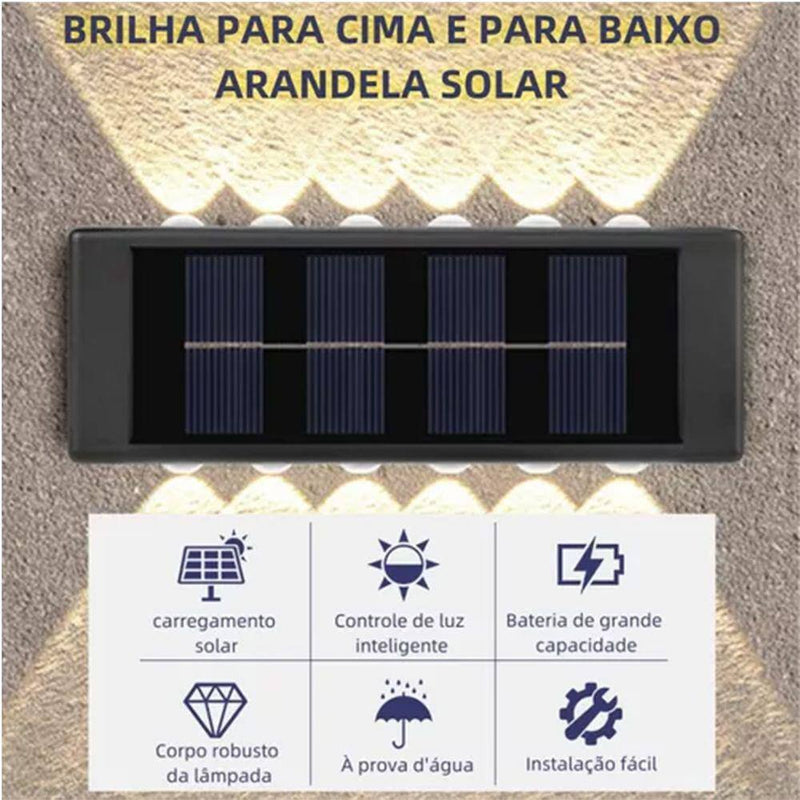 Arandela Solar 2 Focos Slim 10 LED Amarelo Quente Externa